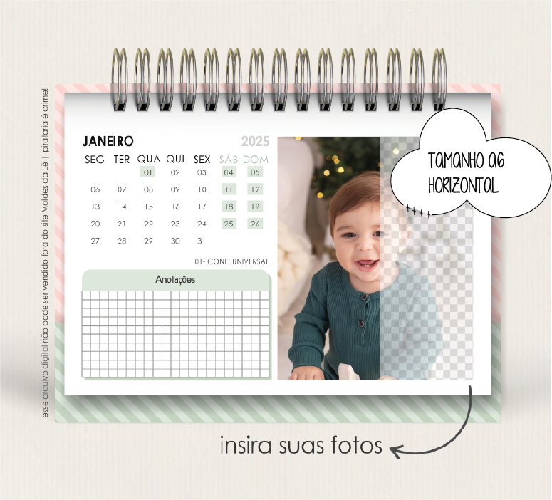Calendário A6 com foto