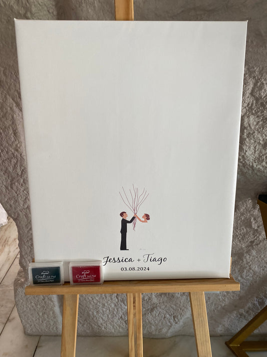 Quadro de honra em tela com noivos